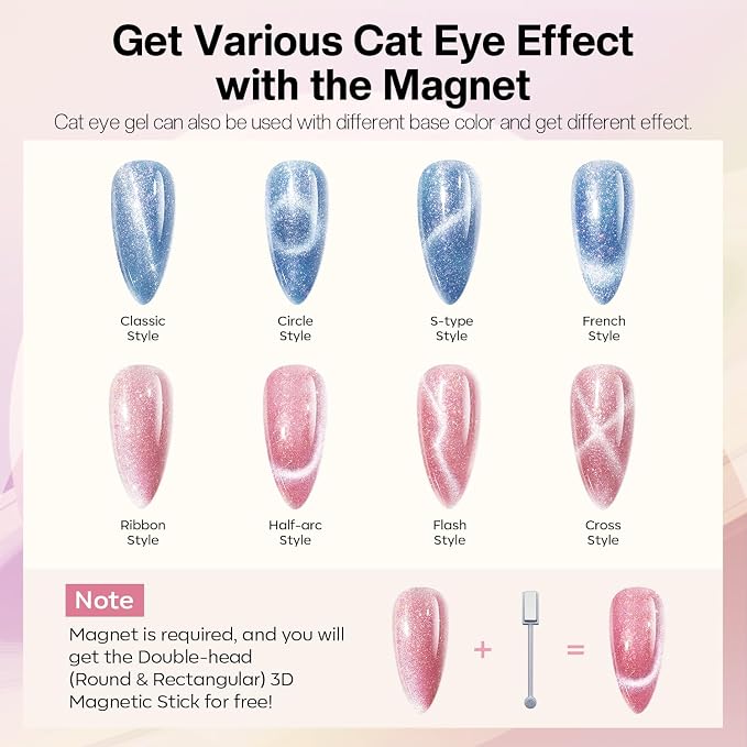 modelones Cat Eye Gel Nail Polish Set Glitter 6Colors Pastel Rainbow