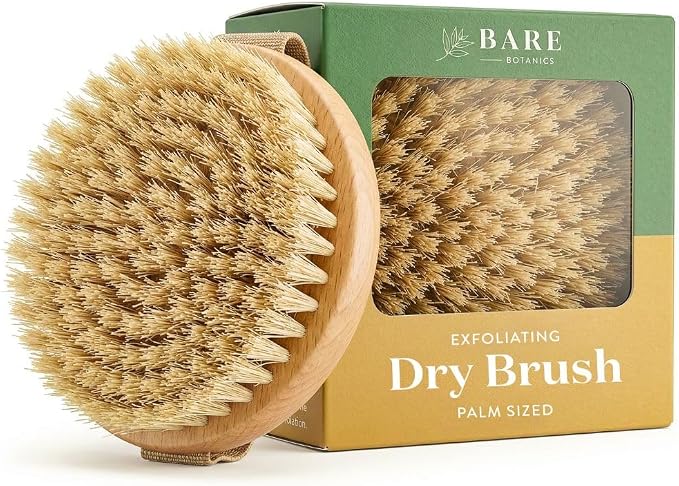 Bare Botanics Dry Brushing Body Brush for Lymphatic Drainage | Medium Firmness Cruelty Free Natural Boar Bristles Improves Circulation and Gently Exfoliates | Ergonomic Elastic Strap