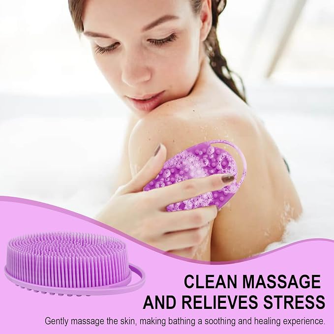 Soft Silicone Body Scrubber, 2 PCS Exfoliating Silicone Loofah, Body Scrubber Shower Brush Exfoliating and Massage 2 in 1, Bath Shower Brush for Cleaning Sensitive Skin Kids Women Men, Lather Well