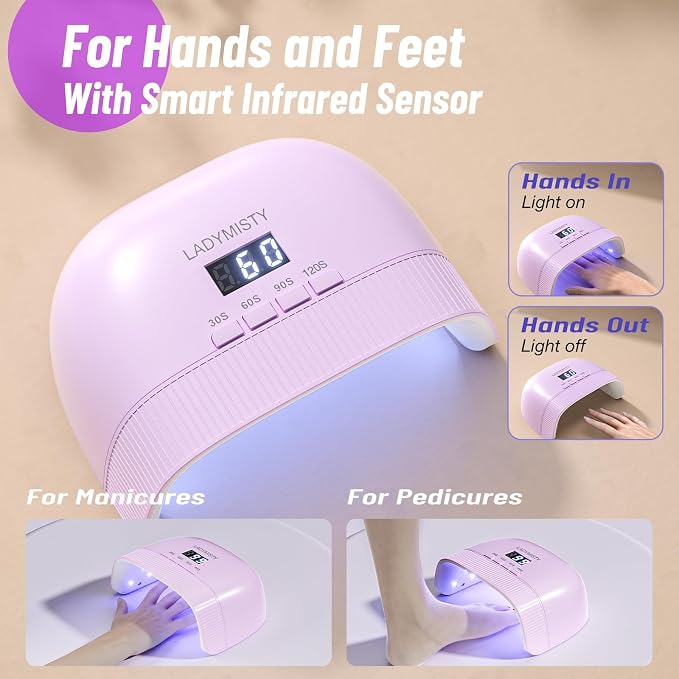 LadyMisty UV Nail Lamp - Fast Drying, UV Light for Gel Nails with 30 Dual Lamp Beads, 4 Timer, LCD Display, Energy Efficient LED Nail Light for Home & Salon(Purple)