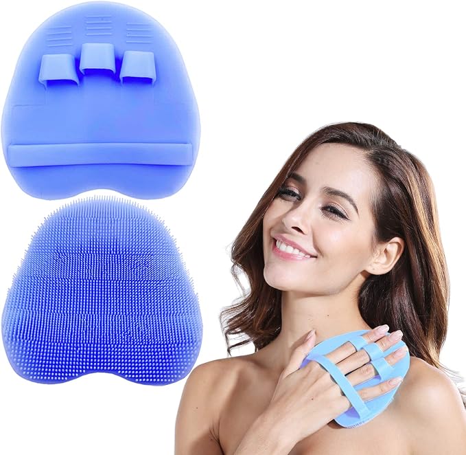 1 Pack Soft Silicone Shower Brush,Bath Exfoliating Skin Massage Scrubber | Body & Face & Short Hair Wash, Dry Skin Brushing Glove Loofah, Fit for Sensitive and All Kinds of Skin (Purple)