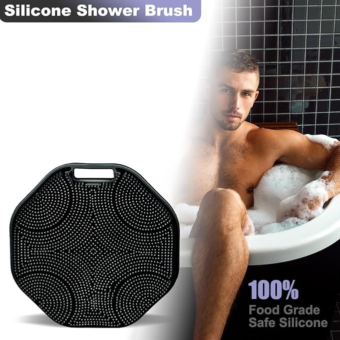 2-Pack Silicone Body Scrubber Shower Brushes,Exfoliating Body Scrubber for All Skin Type, Eco Friendly Shower Scrubber for Body, Soft Silicone Loofah for Men & Women (Pink & Black)