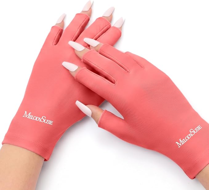 MelodySusie UPF50+ Fingerless UV Protection Gloves for Gel Manicures | Cool breathable fabric,professional UPF50+ UV protection,fingerless design ideal for salon & home gel manicure,Anti UV Light