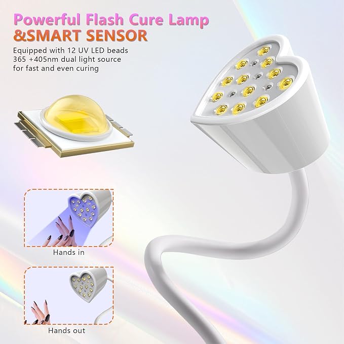 BETE Mini UV Nail Lamp Flash Cure Gel Nail Polish, 360° Foldable Gooseneck UV LED Nail Lamp with Smart Sensor, USB Portable Cordless 30W Rechargeable Nail Dryer with 3 Timers for Salon Home DIY