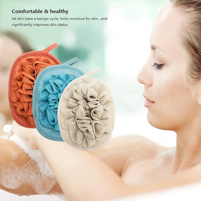 3 Pack Body Sponge Brushes Pouf Mesh Brush Shower Glove with Flower Bath Ball