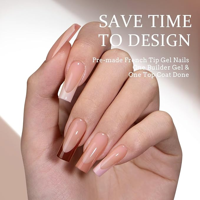 BTArtboxnails XCOATTIPS SkinTone French Tip Press On Nails Kit, L Square | Lamp-Curable, 4-Week Wear, Salon Quality Value at Home, 150 Nail Tips, Glue, Builder Gel, Top Coat, Nail Lamp, All-in-one Kit
