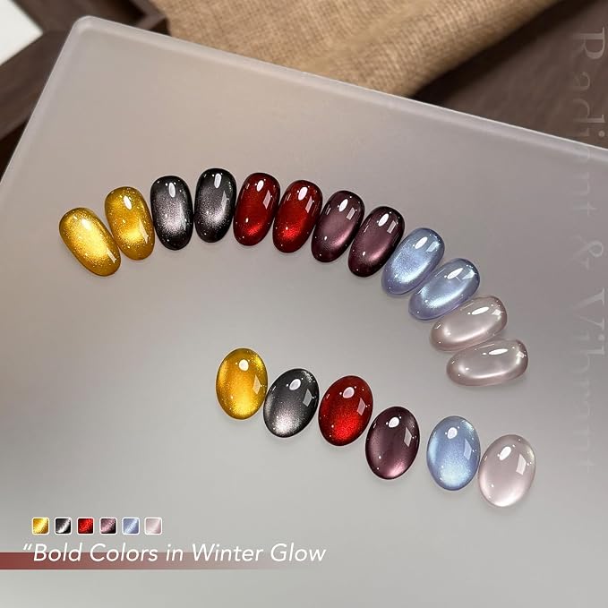 GAOY Glitter Cat Eye Gel Nail Polish Set 6 Colors with Magnet, Queen’s Code | Gemstone Nail Art, UV Lamp Required, Gold Burgundy Red Black Holographic, Christmas Holiday, DIY at Home Salon