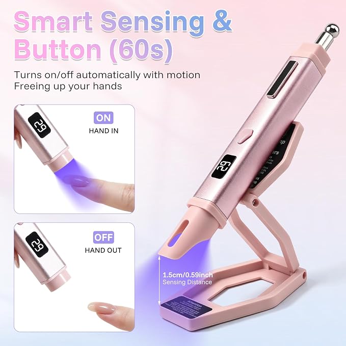 Handheld U V Light for Gel Nails with Cat Eye Magnets and Stand, Mini Portable Flash Cure Nail Lamp with LCD Display Auto Sensor for Home DIY Manicure and Salon