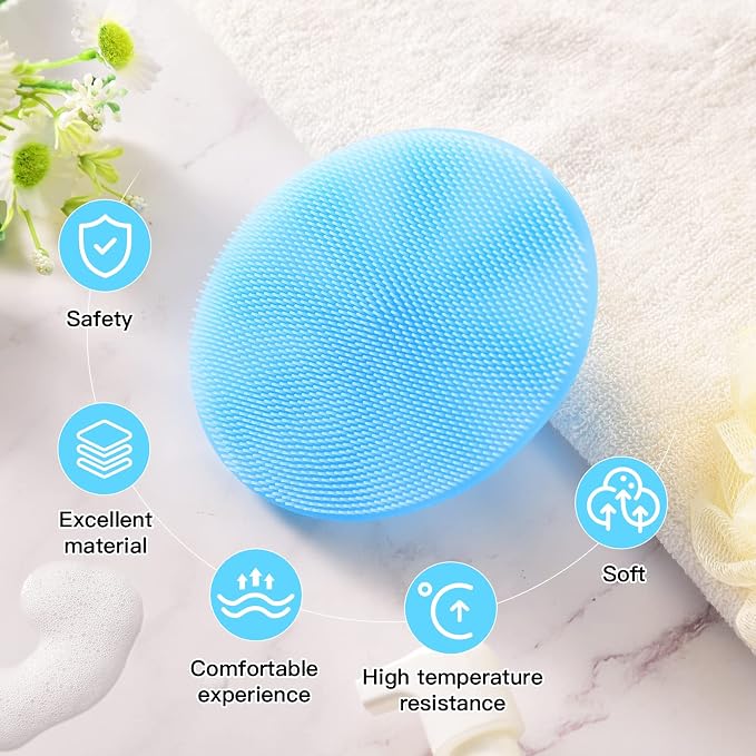 INNERNEED Silicone Body Cleansing Brush Exfoliating Scrubber, Blue | Gentle Massage, Deep Clean, Hygienic Shower Scrub Brush Soft Bristles for All Skin Types, Easy to Hold