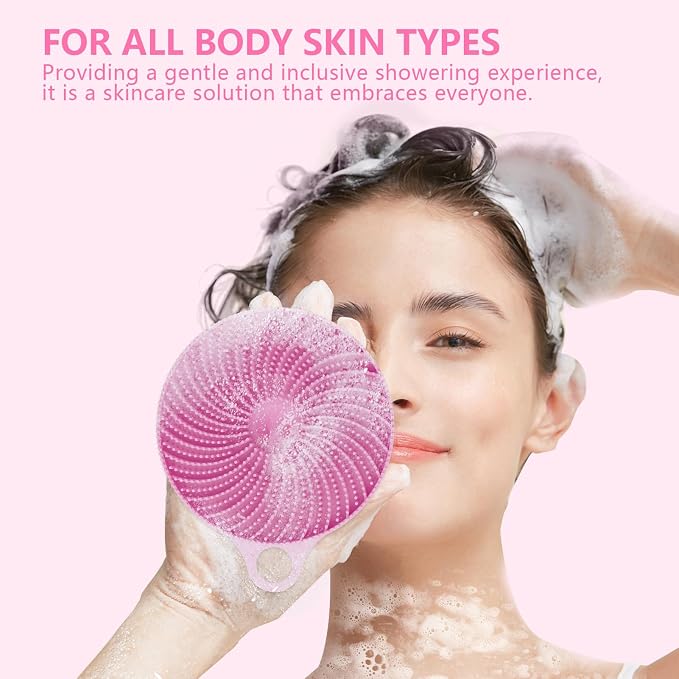 2 in 1 Shower Brush, BEAUTAIL Silicone Body Scrubber & Scalp Massager | Dual-Sided Bath Brush for Deep Cleansing & Dandruff Removal, Gentle Exfoliator for Sensitive Skin, Women, Men & Kids (Lilac)