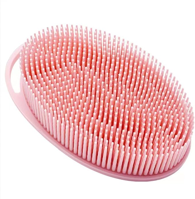 Pink Exfoliating Body Scrubber and Shower Brush - Soft Silicone Loofah for Kids and Adults - All Skin Types