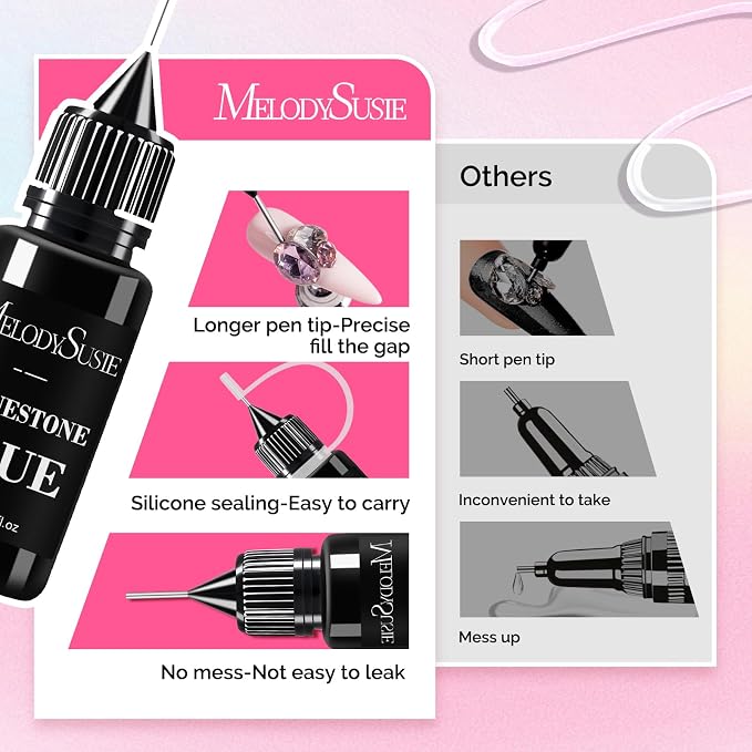 MelodySusie White Handheld UV Light for Gel Nails and Rhinestone Glue Kit | Cordless Spot Cure All Soft Gels 20s/60s Timer 450mAh Battery, Super Strong Gel Nail Glue Nail Art Design