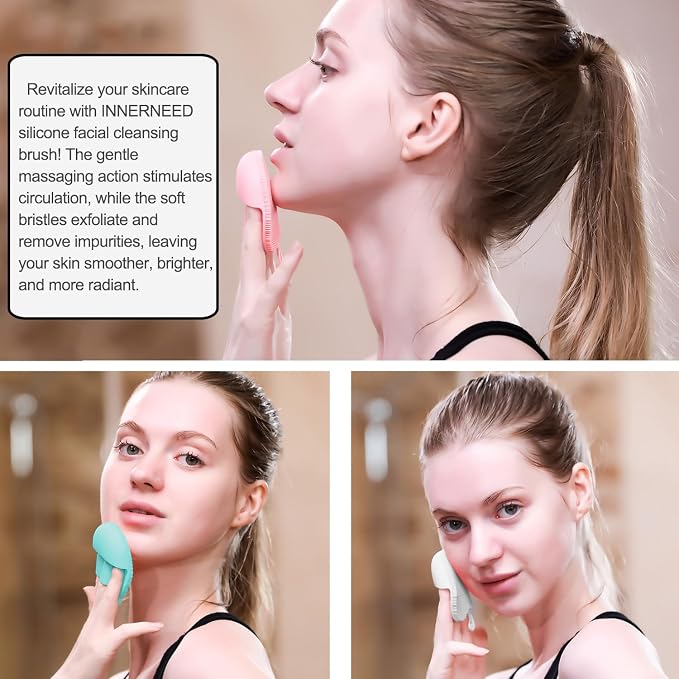INNERNEED Anti-Slip Soft Silicone Facial Cleansing Brush Handheld Face Wash | Food-grade Hygienic Gentle Exfoliating and Massaging Face Scrubber Pad, Deep Clean for All Skin Types (Pack of 3)