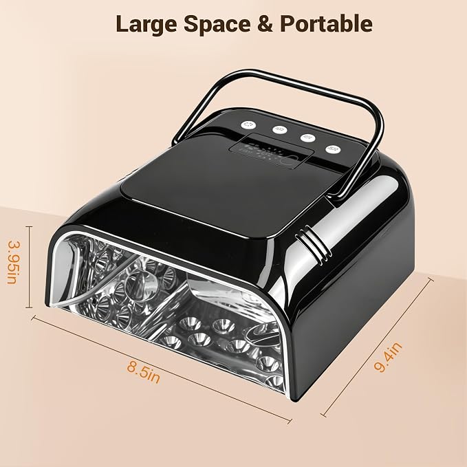 Rechargeable UV LED Nail Lamp Cordless, 108W Professional Nail Lamp for Gel Nails with Cooling Fan,Fast Drying Nail Dryer for Home or Salon Use（Black）
