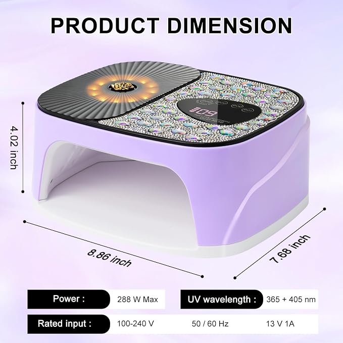 LIMEGIRL UV LED Nail Lamp Kit for Gel Polish Professional Fast Curing Purple Dryer Light Set with 4 Timer Settings Cordless Rechargeable Nail Art Cure Machine with UV Gloves for Manicure Pedicure