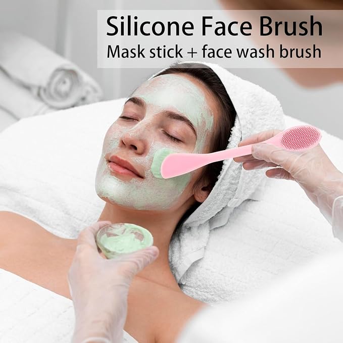 2 PCS Facial Cleansing Brush,2 in 1 Silicone Face Mask Brush for Exfoliating,Massaging,Remove Blackheads,Deep Pore Cleansing,DIY Mask