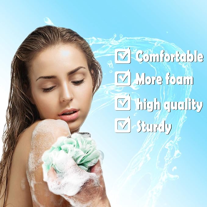 Loofah Sponge Pack of 4, Deep Cleansing Body Scrubber for Shower, Exfoliating Bath Sponge with Handle for Women and Men (001, 50g)