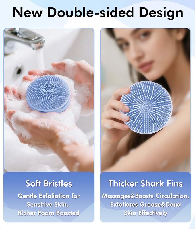 Silicone Body Scrubber - 2 Pack Dual-Sided Exfoliating & Massage Scrubber for Women & Men, Rich Foaming Gentle Back Scrubber for All Skin Types (Green+Blue)
