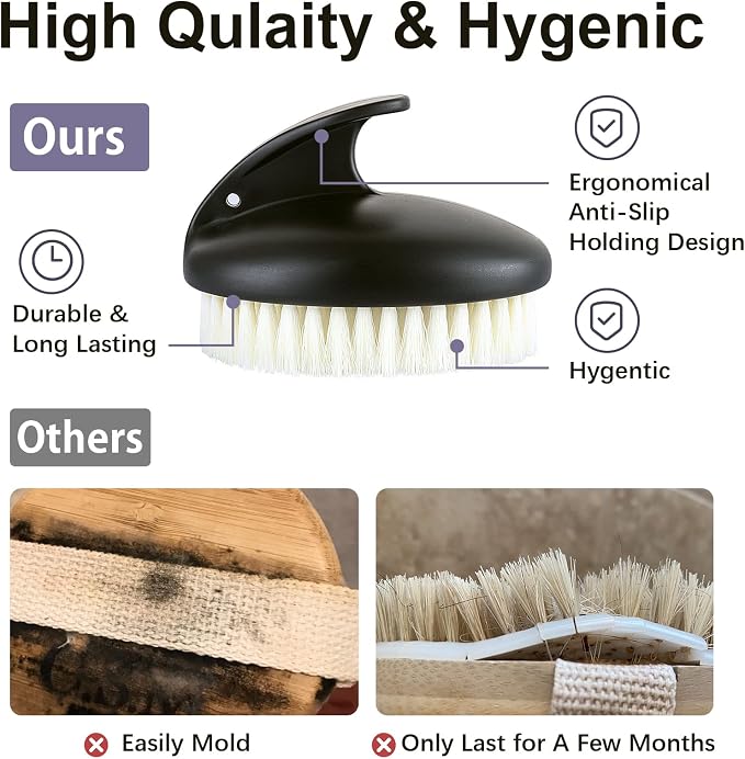 Dry Brushing Body Exfoliating Brush, Anti Slip Body Scrubber for Shower, Shower Body Cleaning Brush for Deep Cleansing & Soften Skin, Improve Circulation (Black-2 Pack)