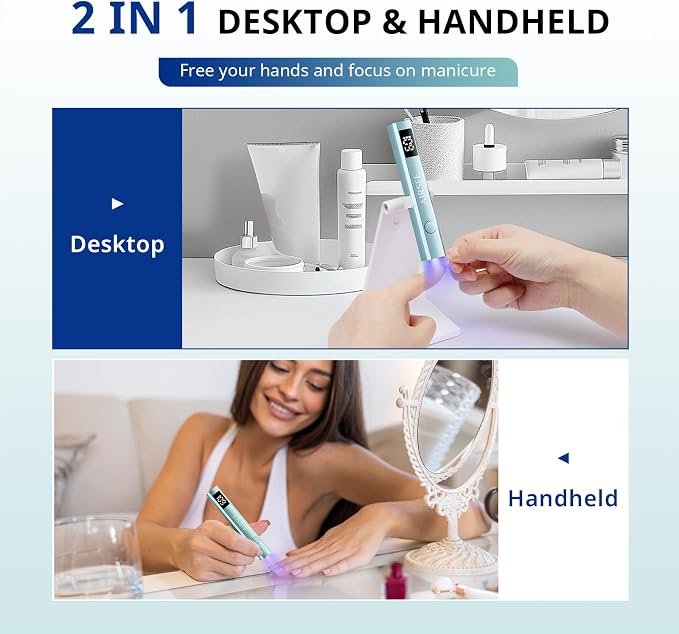 AIRSEE Cordless Mini Nail Lamp with Display & Stand for Gel Nail,Green | 2 Times & Rechargeable, USB Nail Dryer for Fast Cure,Rhinestone Glue Decoration,Gel Nail Strips