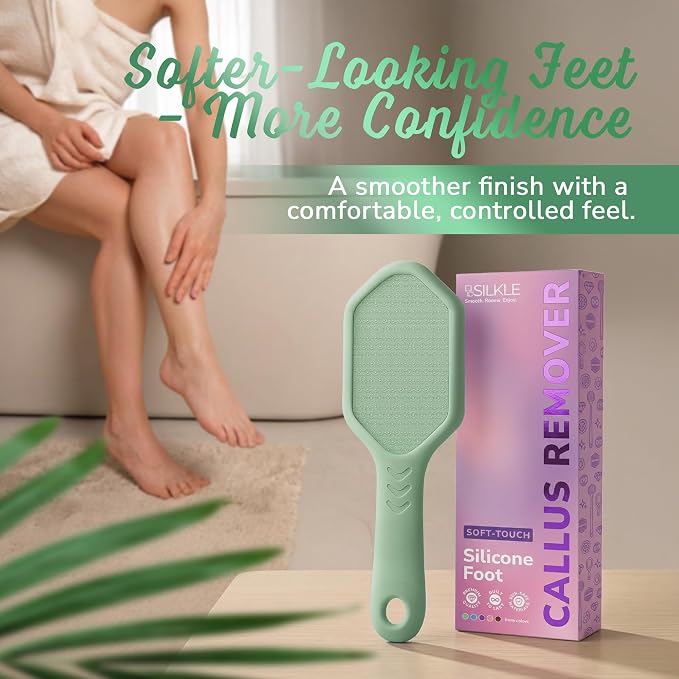 SILKLE Nano Glass Foot File - Foot Callus Remover for Feet & Foot Scrubber | Silicone Grip for Non-Slip Control - Foot Scrubber for Dead Skin, Heel Scraper for Cracked Heels & Foot Exfoliator - Green