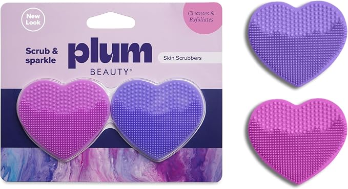 Plum Beauty Heart-Shaped Silicone Skin Scrubber with Suction Cup Mount | Manual Facial Cleansing Brush for Exfoliating & Massaging, Soft, Skin-Safe Bristles for All Skin Types