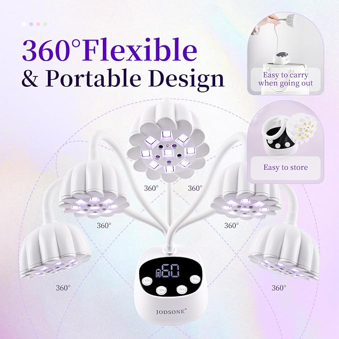 JODSONE Fast Curing U V Nail Lamp Portable and Flexible Gooseneck Lamp Rechargeable LED Dryer for Gel Polish, Auto Sensor & 4 Timers Ceramic White