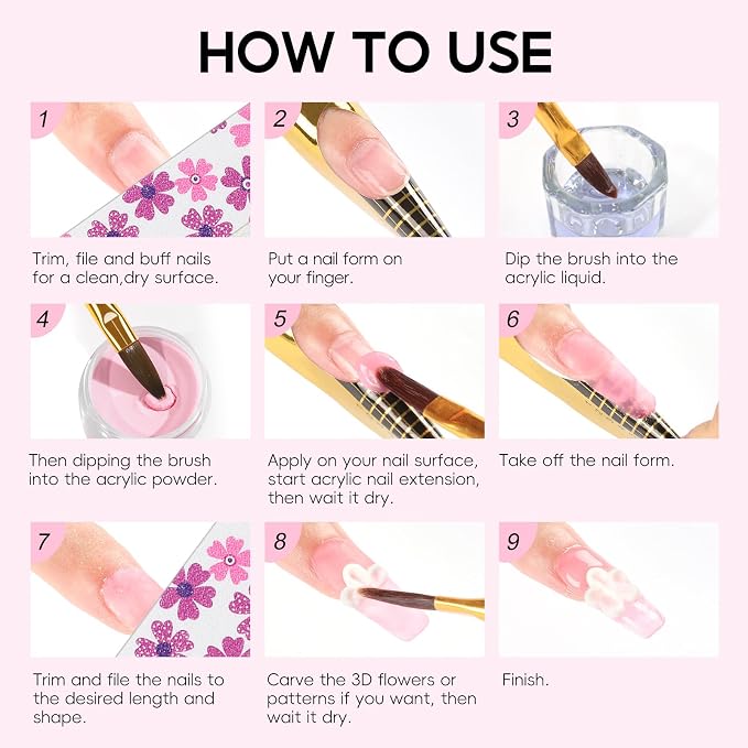 58PCS Acrylic Nail Kit for Beginners with Everything, 3 Colors Professional Acrylics Powder with Drill and U V Light 24pcs Glitter Decoration Complete Acrylic Nail Set Home Salon Design Gift Set