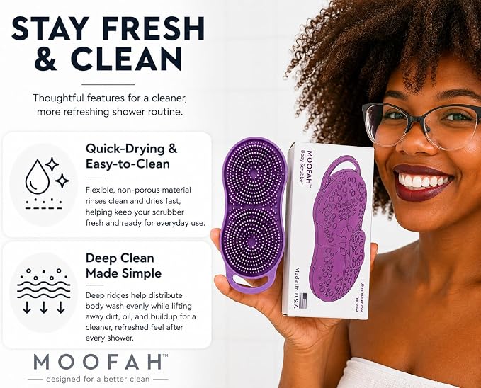 MOOFAH™ Body Scrubber- Deep Cleansing, Gentle Exfoliation for Smoother Skin-Quick-Dry, Durable Design for Everyday Use-Made in USA