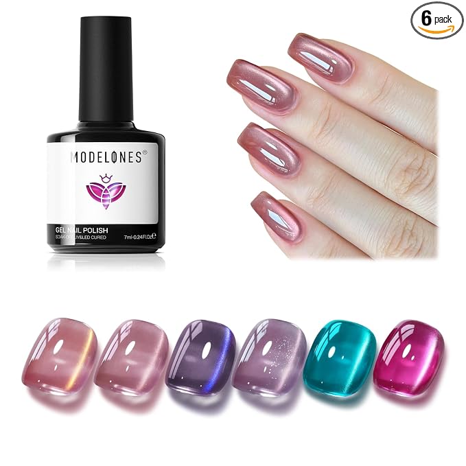 modelones Cat Eye Gel Nail Polish Set Neon 6Colors Hot Pink Blue Purple