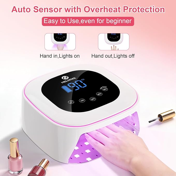 Cordless UV LED Nail Lamp, 80W Rechargeable Nail Dryer Light | 4 Timers, Atmosphere Light & Mirror Base, UV Light for All Gel Nails, Ideal for Training,Nail Art Practice,Home & Salon Use