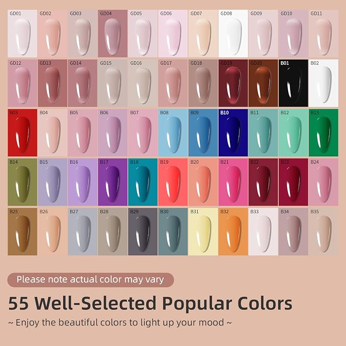JODSONE 60 PCS Gel Nail Polish Starter Kit with U V Light 55 Colors Gel Polish Base Top Coat for Women and Girls