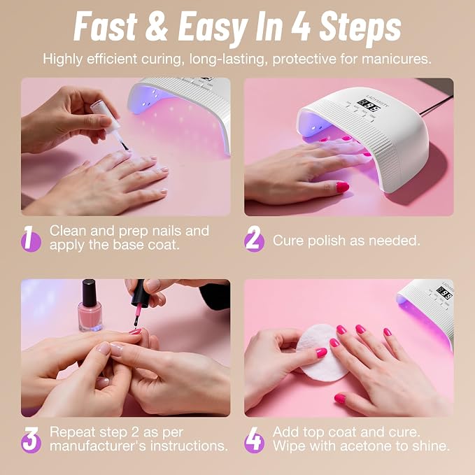 LadyMisty UV Nail Lamp - Fast Drying, UV Light for Gel Nails with 30 Dual Lamp Beads, 4 Timer, LCD Display, Energy Efficient LED Nail Light for Home & Salon (White)