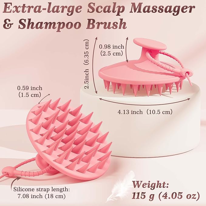 Manmihealth Silicone Body Scrubber & Scalp Massager 5PCS Set Style 1 Pink | Super-Exfoliating Back Scrubber Shower Brush & Shampoo Brush Combination, with 2 Free Hooks