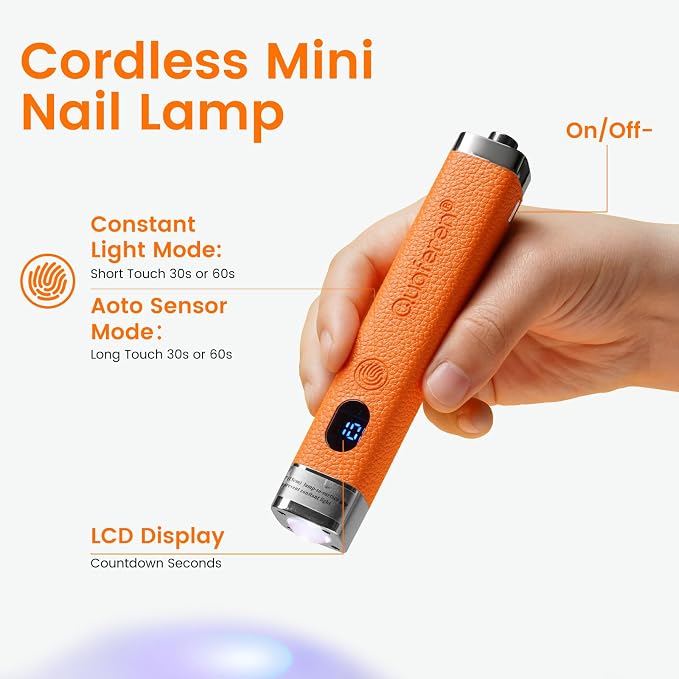 Mini Flash Cure Handheld UV Nail Lamp with Stand, Cat Eye Magnet(Orange) | Auto Sensor, 365+405nm for Gelx, Nail Tips, Glue, Rhinestone, Hands-Free, Cordless, Type-C Charging for Home Salon