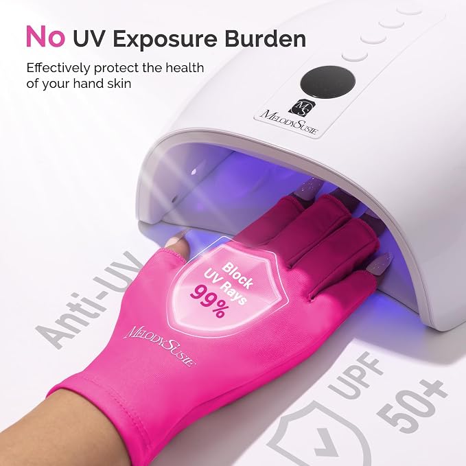 MelodySusie UPF50+ Fingerless UV Protection Gloves for Gel Manicures | Cool breathable fabric,professional UPF50+ UV protection,fingerless design ideal for salon & home gel manicure,Anti UV Light