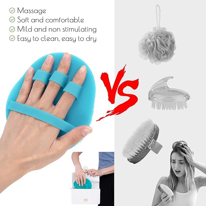 1 Pack Pure Silicone Food-Grade Body Brush Shower Cleansing Scrubber | Gentle Exfoliating Glove Soft Bristles (Blue)