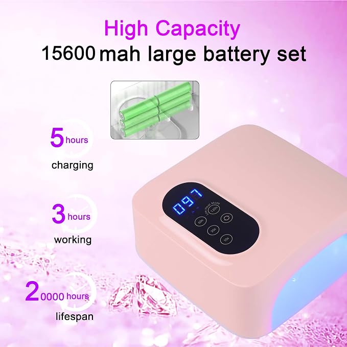 72W Cordless Led Nail Lamp, Rechargeable Nail Dryer, Portable Gel UV Led Nail Light with 4 Timer Setting Sensor, Professional Wireless Gel Nail Lights Nail Art Manicure Tools for Home and Salon