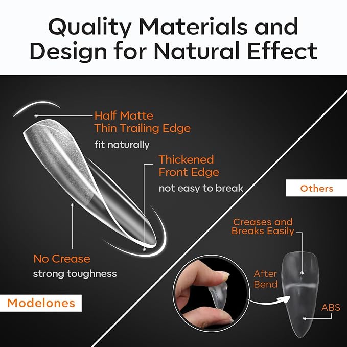 Modelones Extra Short Almond Nail Tips Pre-shaped Gel Soft Fake Nails False | Acrylic Clear Full Cover Press on Extension Kit Gel Manicure DIY at Home 216PCS 12Sizes