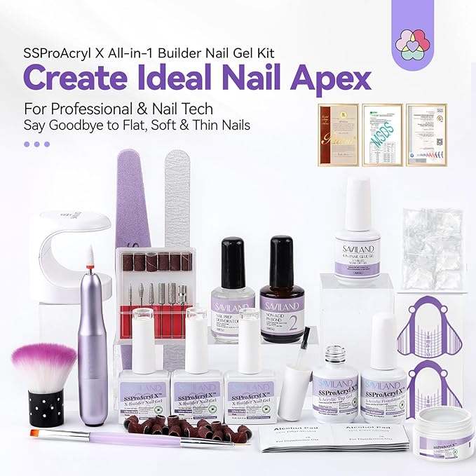 SAVILAND Builder Nail Gel Kit with Nail Drill: Clear Pink Nude White Gel Builder for Nails VE Castor Oil Ultra - Hard Gel with U V Lamp Base Top Coat for Nail Apex Extension Strengthener SSProAcryl X | Clear Pink Nude White Gel Builder, UV Lamp Base To...