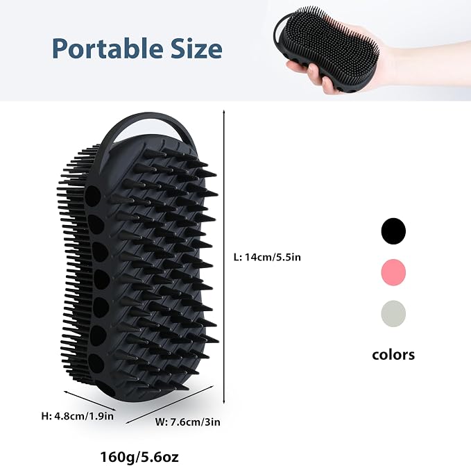 MtBoi Double-Sided Exfoliating Silicone Body Scrubber, 2-in-1 Bath Scrubber, Shampoo Brush, Silicone Loofah for All Skin Types, Shower Body Scrubber, Easy to Clean, Lather Well (Black)