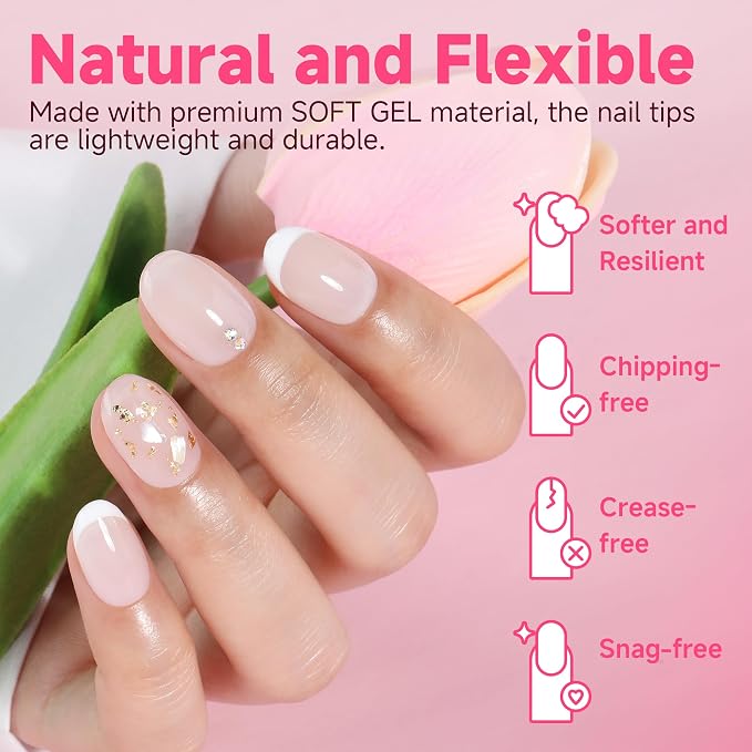 UNA GELLA Short Oval Round Nail Tips Pre-shaped Half Matte 120pcs | Short Oval Round Soft Gel Nail Tips Full Cover Clear Acrylic Fake Nails for Press on Nail Extensions Home DIY Salon 12 Sizes