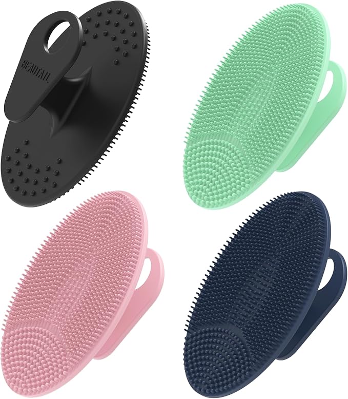 Silicone Face Scrubber 4 Pack, BEAUTAIL Manual Facial Cleansing Brush | Gentle Face Scrubber Exfoliator for Sensitive Skin, Skin Care Exfoliating Face Brush for Men and Women, Assorted Colors