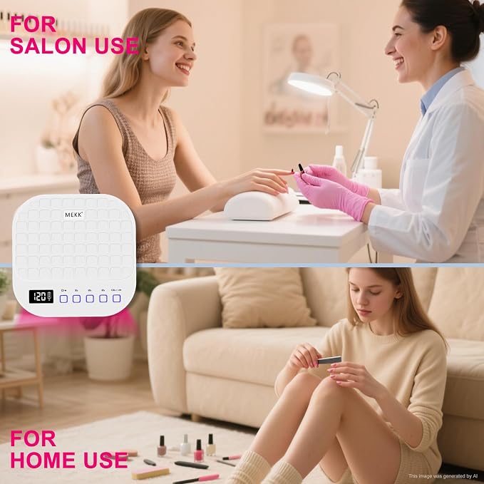 MEKK Red Light UV LED Nail Lamp, Cordless Professional UV Nail Light | Auto Sensor, Flash Cure, Cordless,Rotatable LCD, Checkered Design,Low Heat,No Harm, Suitable for Salon and Home-White