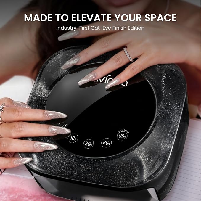 Lavinda Cordless UV LED Nail Lamp for Gel Nails, Black Cat-Eye Finish | 4–6 hr runtime, 36 dual-wavelength lamp beads, even curing, 4 timers, low-heat mode, auto sensor, touch LCD, removable base