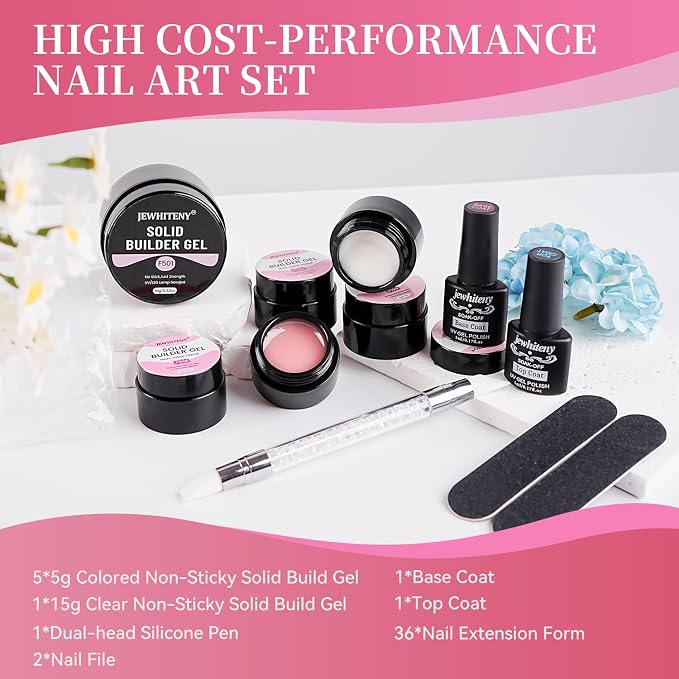 JEWHITENY Solid Builder Gel for Nails:6 Colors Non-Sticky 3D Sculpting Gel for Nail Art Design Home Salon Manicure DIY