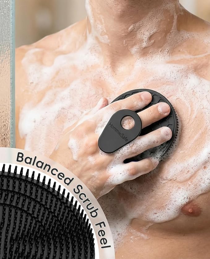 Soft Silicone Shower Brush Body Wash Bath Exfoliating Skin Massage Scrubber | 2 Pack Dry Skin Brushing Glove Loofah, Fit for Sensitive and All Kinds of Skin(Mint+Black)