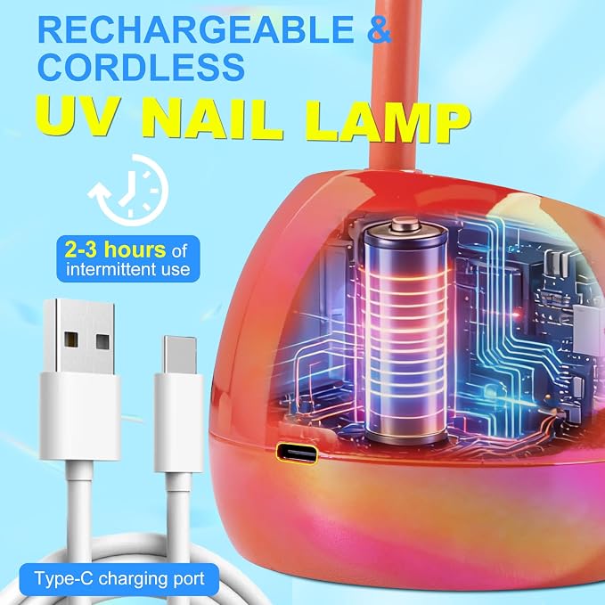 MEKK Gooseneck Flash Cure Nail Lamp, 36W Mini UV Light for Gel Nails | Cordless,Auto Sensor, 4 Timers (10/30/60/90s), Single Nail Detail Work, Portable, flower Design, Salon & Home,Glazed Orange