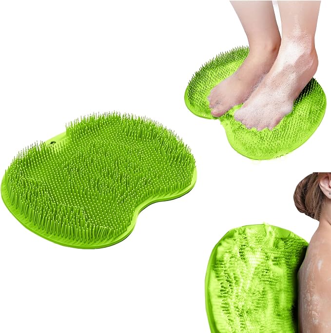 Shower Foot Scrubber Mat with 3 Types of Upgraded Brushes for Massage, Shower Back Scrubber with Micro Suction Cups,Non Slip Bathtub Shower Scrubber for Body at Home Spa(Sage)