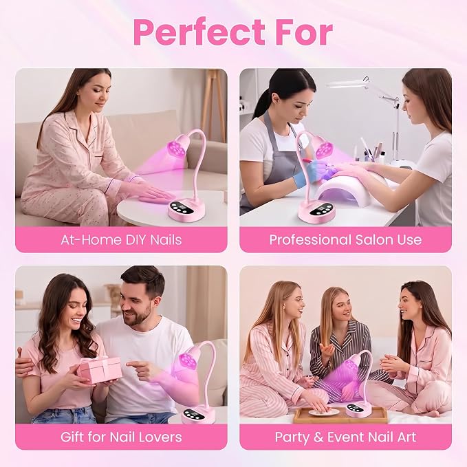 Makartt Cordless Flash Cure UV Nail Lamp for Gel Nails Adjustable Gooseneck | 50 mW/cm² Rechargeable UV Light with Auto Sensor & 4 Timers for Better Gel Curing at Home, Salon or Travel, Pink